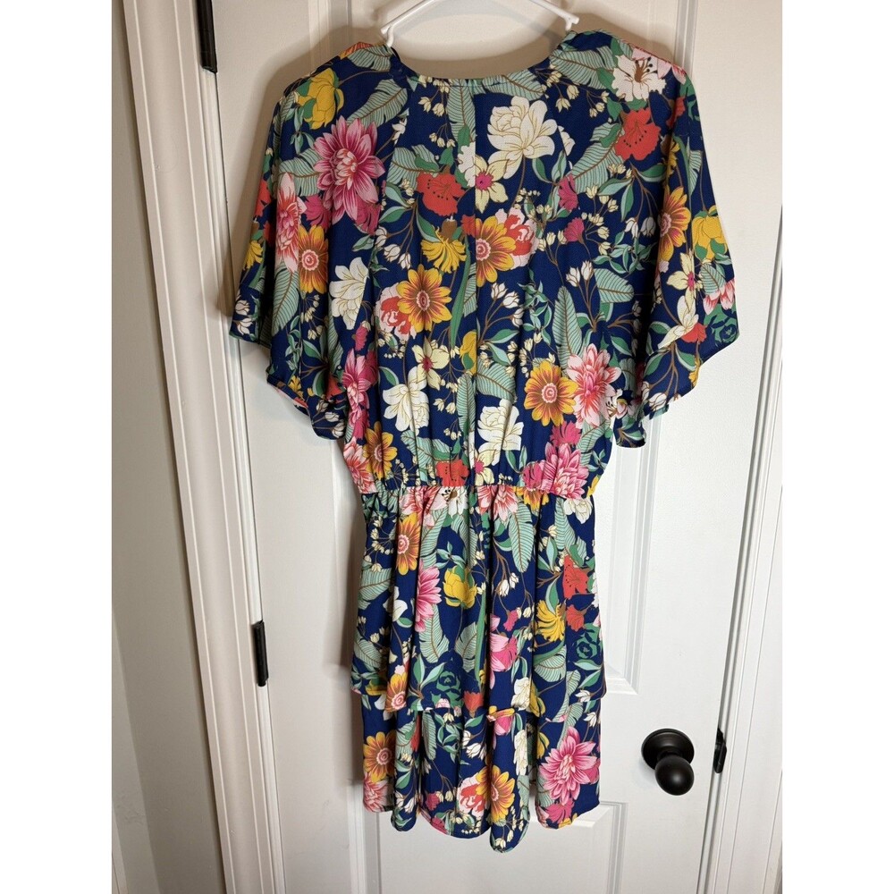 Umgee floral Print V-Neck Tiered Dress with  Detail On Sleeves boho spring small